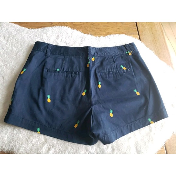 Sz 10 GAP Shorts Women Navy Pineapple Chino City Mid Rise Pockets Stretch EUC - Picture 2 of 7